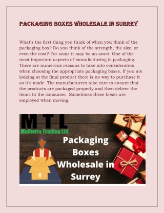 Packaging Boxes Wholesale in Surrey