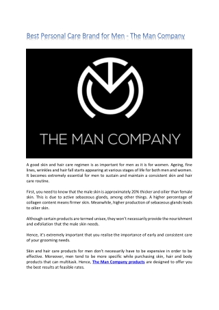 Best Personal Care Brand for Men - The Man Company