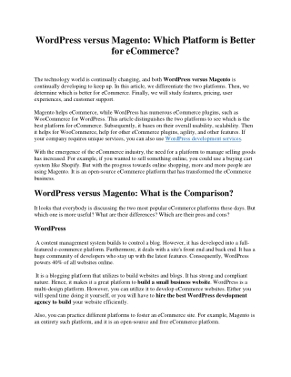 WordPress versus Magento Which Platform is Better for eCommerce