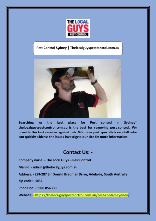 Pest Control Sydney | Thelocalguyspestcontrol.com.au