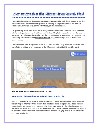Difference between Porcelain Tiles and Ceramic Tiles