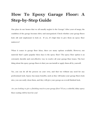 How To Epoxy Garage Floor: A Step-by-Step Guide