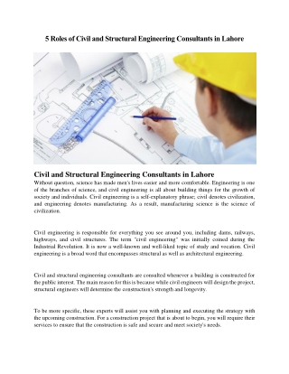 5 Roles of Civil and Structural Engineering Consultants in Lahore