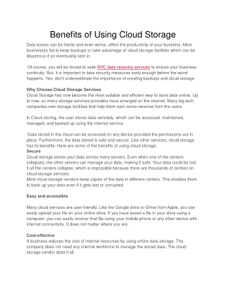Benefits of Using Cloud Storage