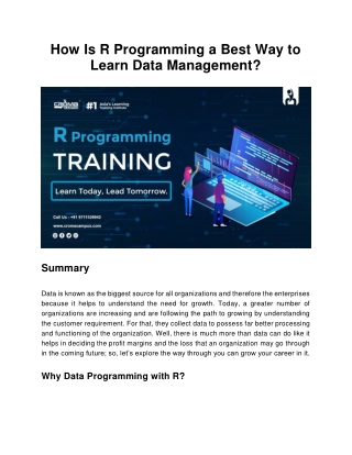How Is R Programming a Best Way to Learn Data Management?