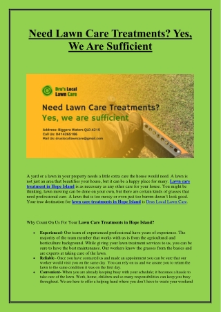Need Lawn Care Treatments? Yes, We Are Sufficient