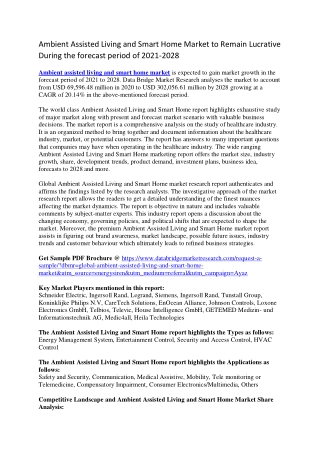 Ambient Assisted Living and Smart Home Market to Remain Lucrative