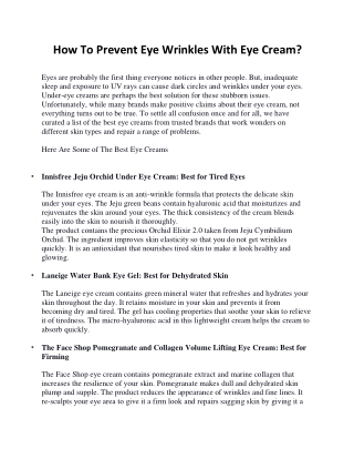 How To Prevent Eye Wrinkles With Eye Cream?