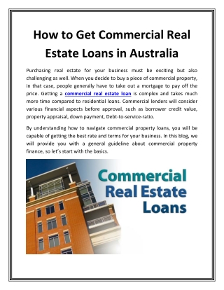 How To Get Commercial Real Estate Loans in Australia