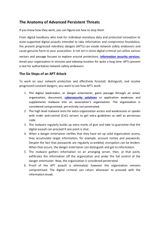 The Anatomy of Advanced Persistent Threats