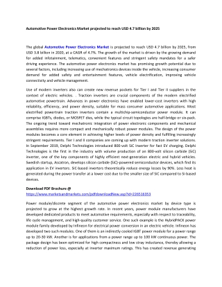 Automotive Power Electronics Market projected to reach USD 4.7 billion by 2025