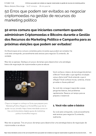 50 Erros que podem ser evitados ao negociar criptomoedas na gestão de recursos do marketing político