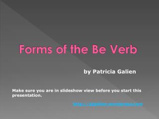 Forms of the Be Verb