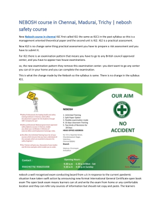 NEBOSH course in Chennai, Madurai, Trichy nebosh safety course