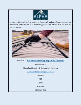 Residential Roofing Repairs in Canberra | Alpharoofingact.com.au