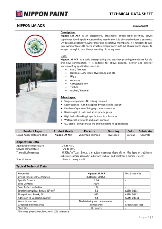 Nippon Paint LM ACR UV Resistant Waterproofing Coating Application Guide