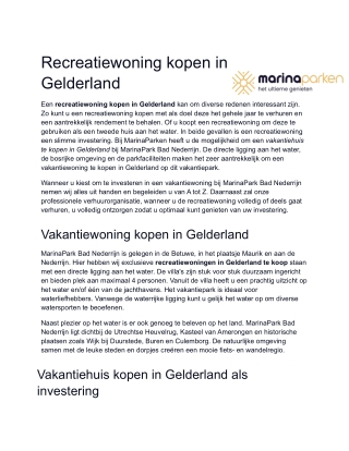 Vakantiewoning kopen Gelderland - MarinaParken