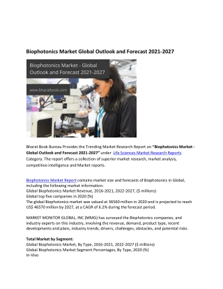 Global Biophotonics Market Research Report 2021-2027