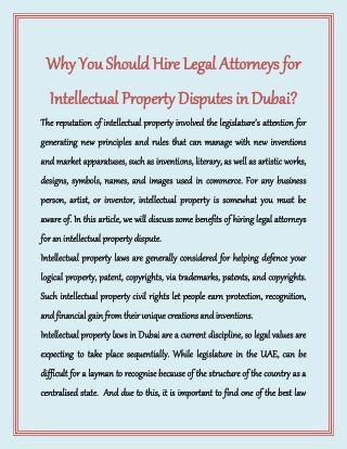 Why You Should Hire Legal Attorneys for Intellectual Property Disputes in Dubai?