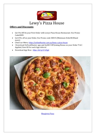 15% Off - Lewy's Pizza House - Italian restaurant Bathurst, NSW