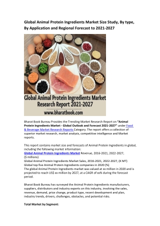 Global Animal Protein Ingredients Market Research Report 2021-2027