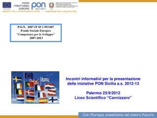 Incontri informativi per la presentazione delle iniziative PON Sicilia a.s. 2012-13 Palermo 25/9/2012 Liceo Scientific