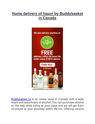 Home delivery of liquor by Buddybasket in Canada