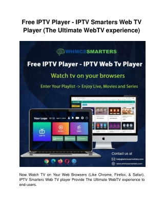 Free IPTV Player - IPTV Smarters Web TV Player (The Ultimate WebTV experience)