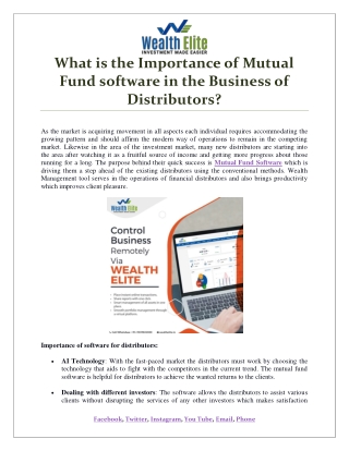 What is the Importance of Mutual Fund software in the Business of Distributors