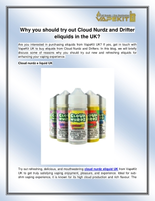 Cloud nurdz e liquid UK