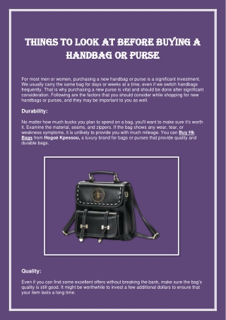 THINGS TO LOOK AT BEFORE BUYING A HANDBAG OR PURSE
