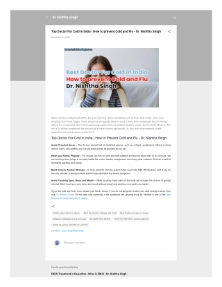 Top Doctor For Cold in India  How to prevent Cold and Flu - Dr. Nishtha Singh