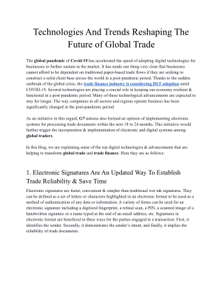 Technologies And Trends Reshaping The Future of Global Trade