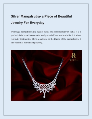 Silver Mangalsutra- a Piece of Beautiful Jewelry For Everyday