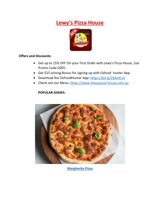 15% Off - Lewy’s pizza Bathurst takeaway and delivery, NSW