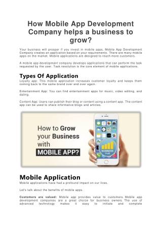How Mobile App Development Company helps a business to grow
