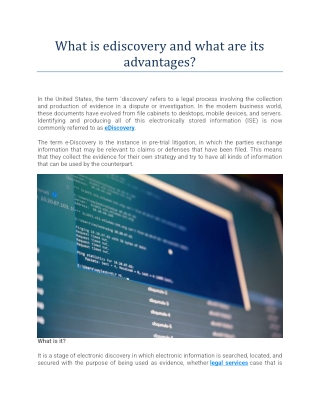 What is ediscovery and what are its advantages
