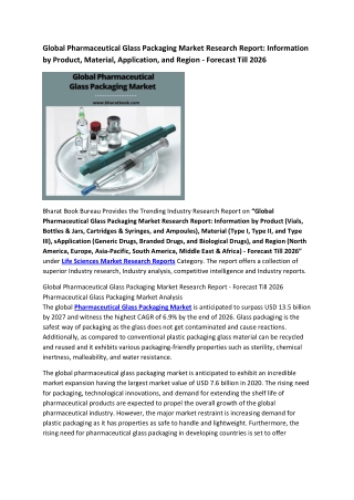 Global Pharmaceutical Glass Packaging Market Research Report 2020-2026