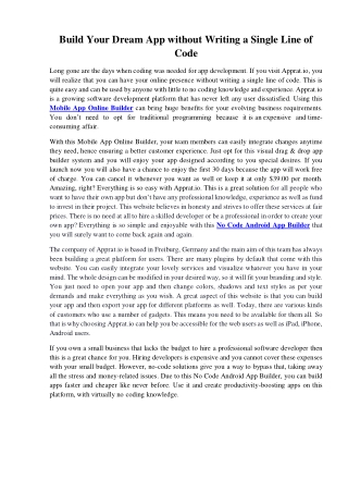 Build Your Dream App without Writing a Single Line of Code