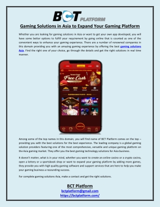 Gaming Solutions in Asia to Expand Your Gaming Platform