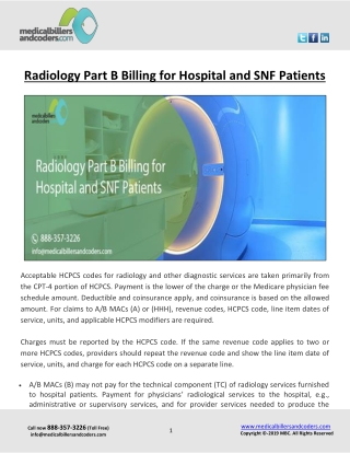 Radiology Part B Billing for Hospital and SNF Patients