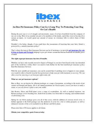 An Ibex Pet Insurance Policy Can Go A Long Way To Protecting Your Dog Or Cat’s Health