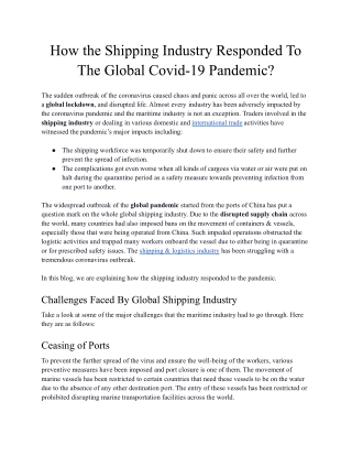How the Shipping Industry Responded To The Global Covid-19 Pandemic?