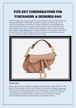 Five Key Considerations for Purchasing a Designer Bag