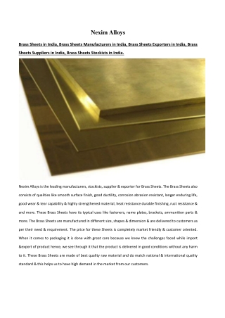 Brass Sheets - Features, Usage, Chemical Composition | Nexim Alloys