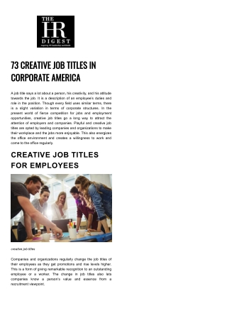 CORPORATE CREATIVE JOB TITLES