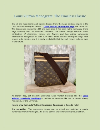 Louis Vuitton Monogram: The Timeless Classic