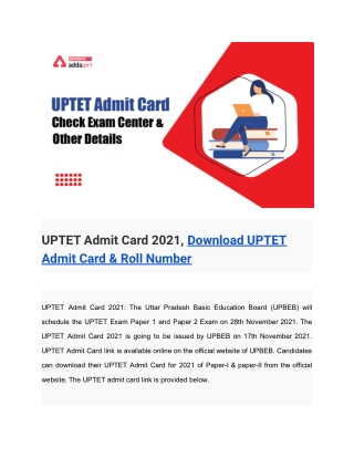 Download UPTET Admit Card 2021 & Roll Number