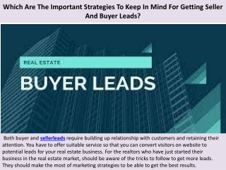 Which Are The Important Strategies To Keep In Mind For Getting Seller And Buyer