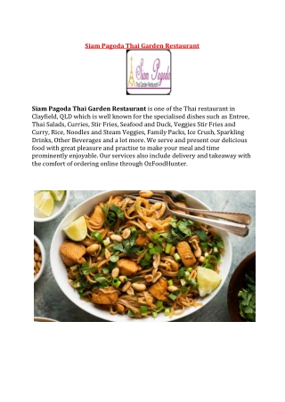 5% Off - Siam Pagoda Thai Garden Restaurant Clayfield Menu, QLD